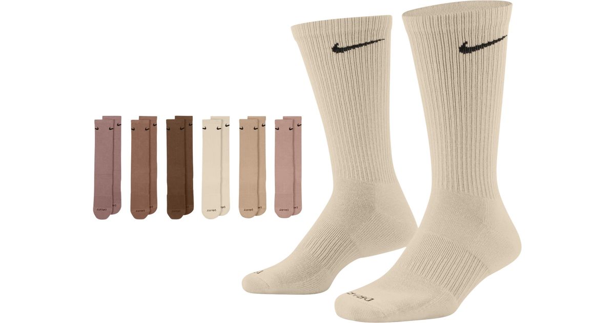 Nike Cotton 6 Pack Everyday Plus Cushioned Socks in White/Brown/Black ...