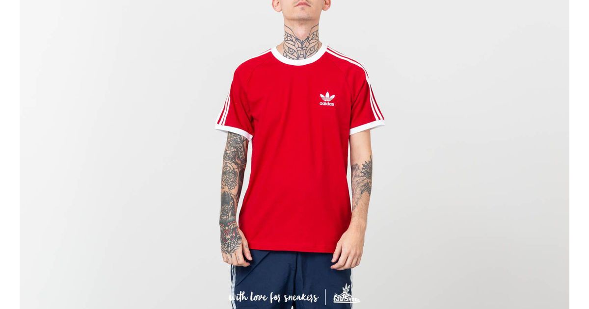 red adidas 3 stripe shirt