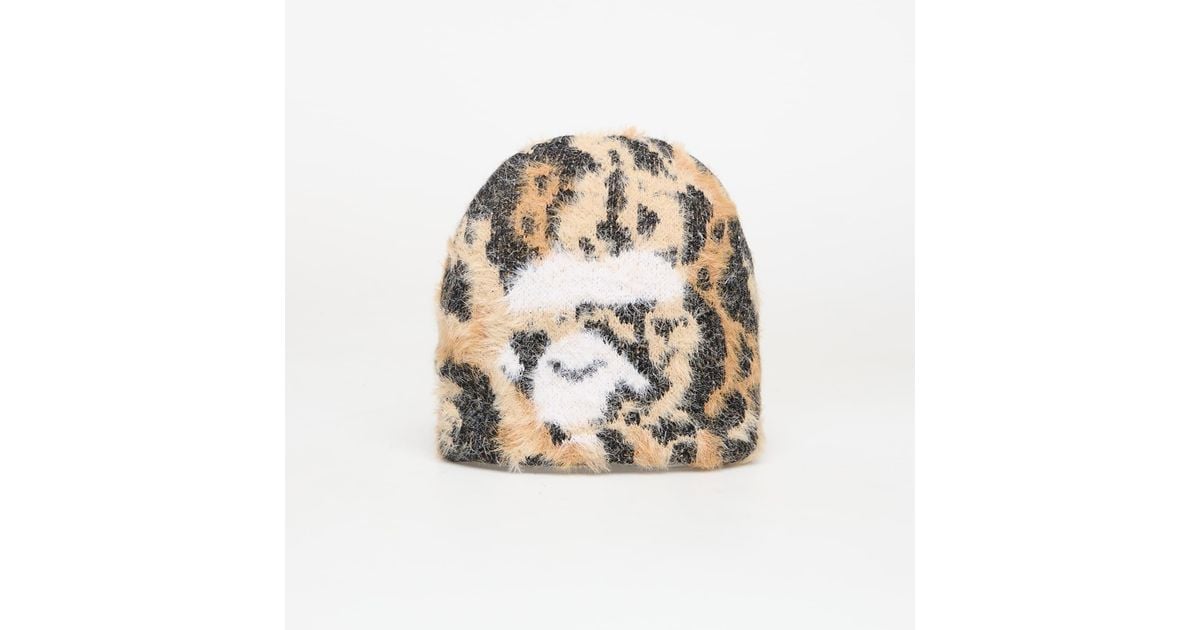 A Bathing Ape Wild Leopard Pattern Ape Face Knit Cap in Metallic