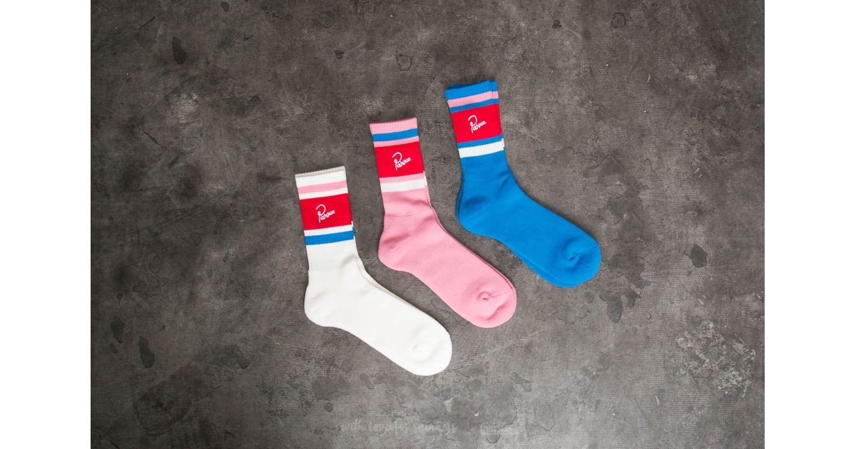 Footshop By Parra 3-pack Crew Socks Blue/ Pink/ White | Lyst