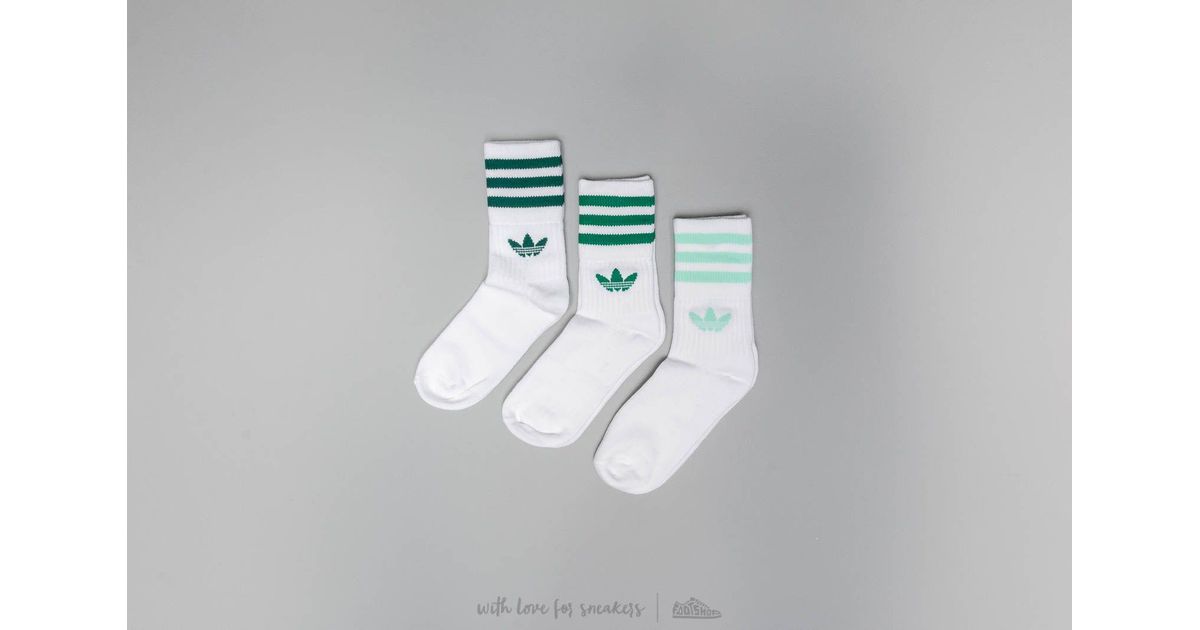 adidas Originals Adidas Mid Cut Crew 3-pack Socks White/ Green | Lyst