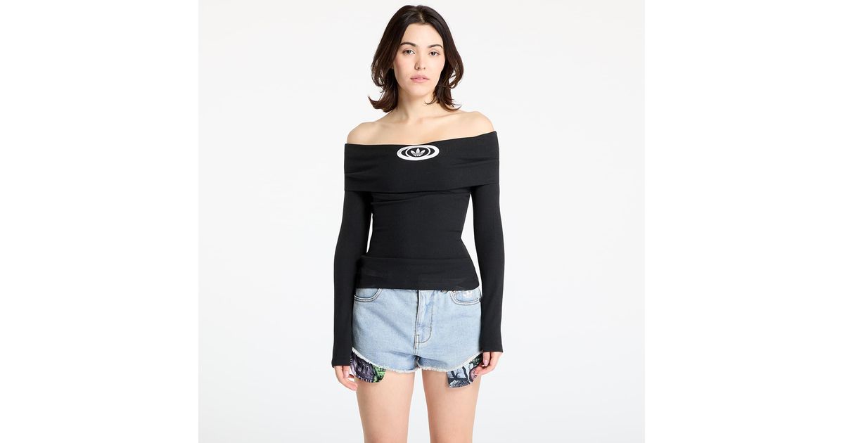 adidas Originals Top Off Shoulder Top in Black | Lyst