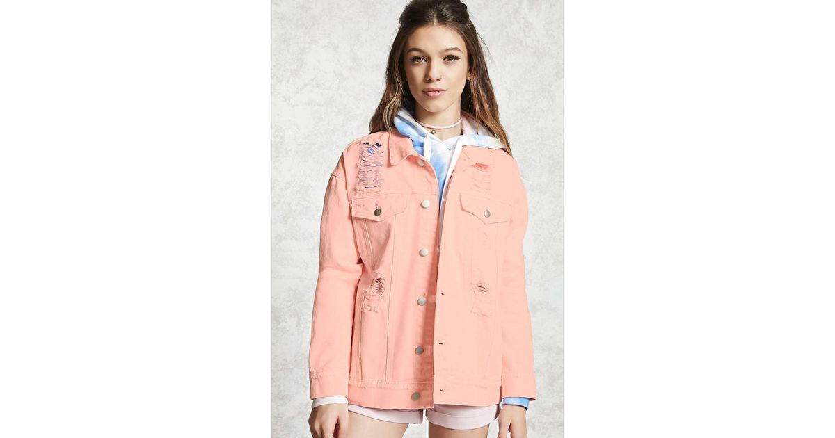 distressed pink denim jacket