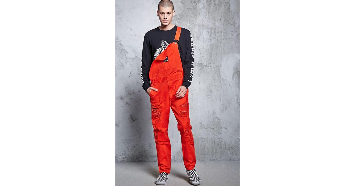 Forever 21 Distressed Denim Overalls in 