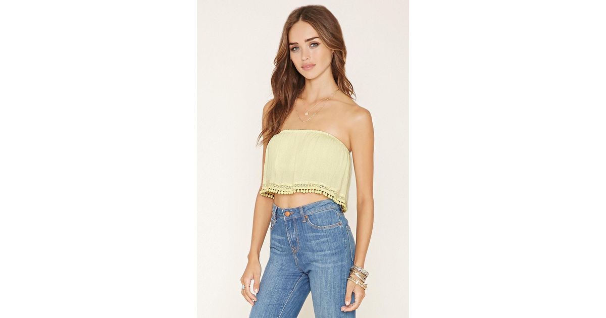 yellow strapless crop top