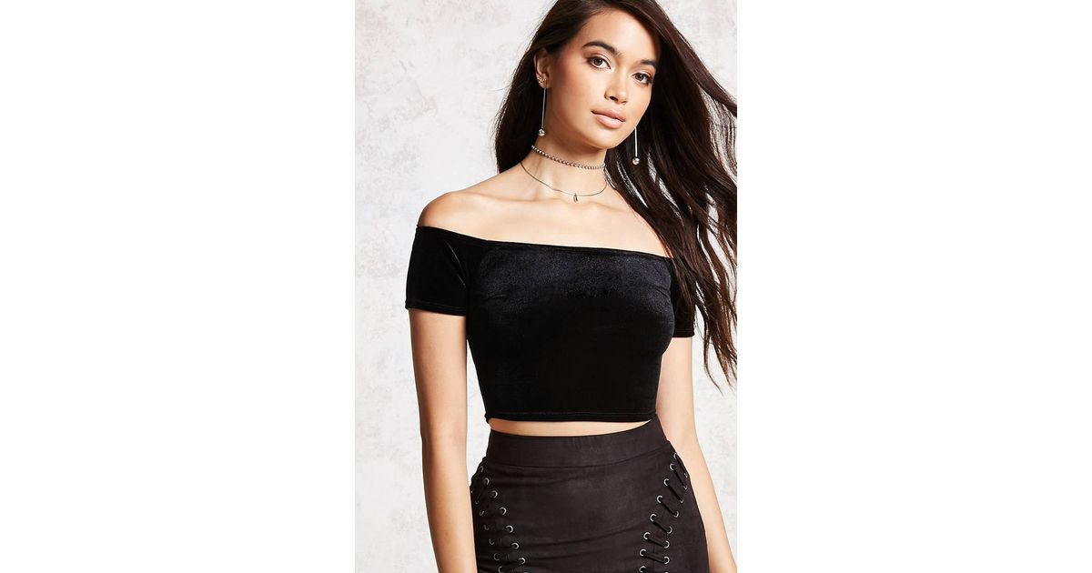 black velvet off shoulder crop top