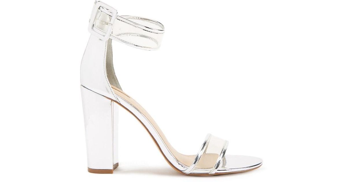 Forever 21 Synthetic Metallic Clearstrap Heels , Silver
