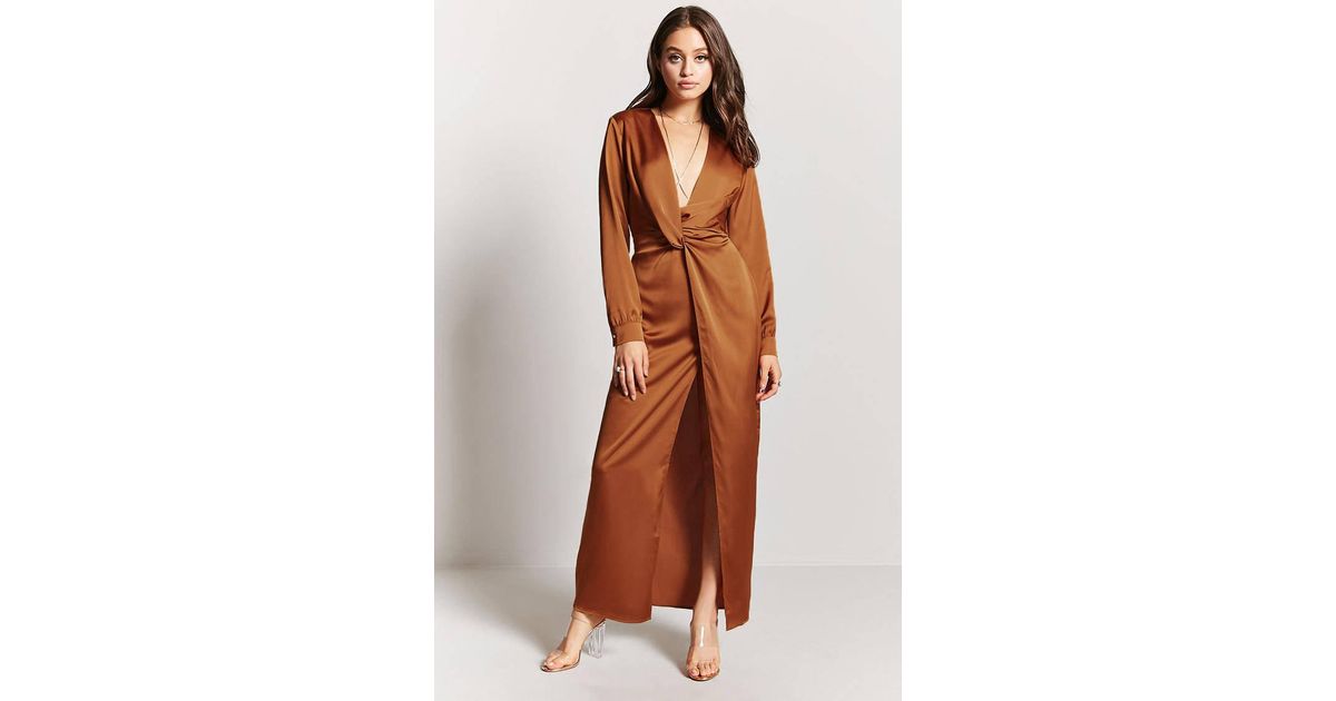 bronze satin maxi dress