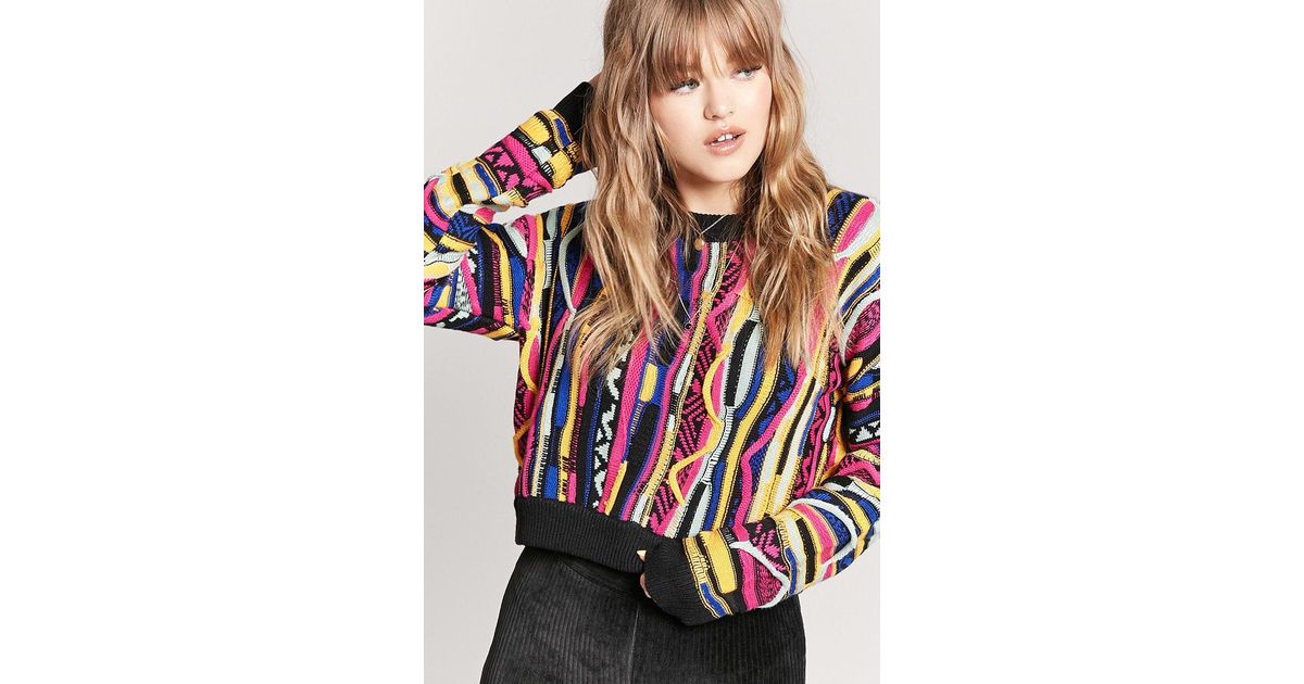 Cotton Multicolored Cable Knit Sweater 