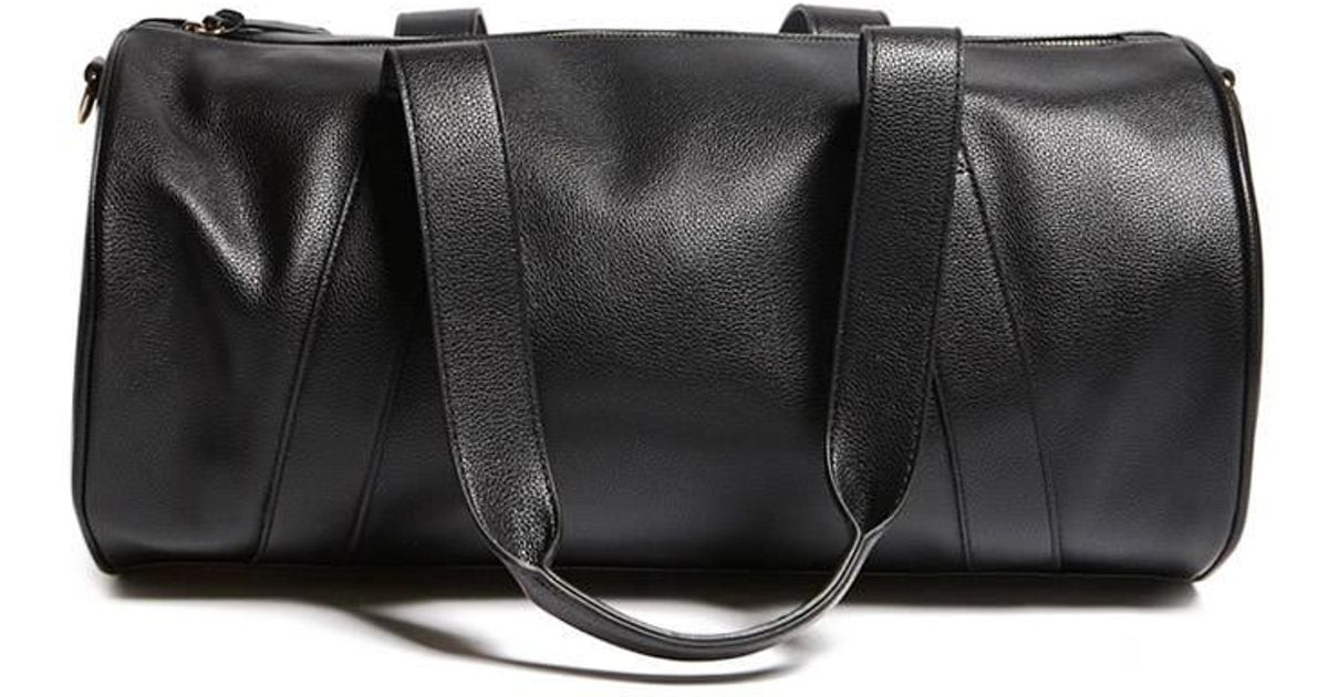 black faux leather duffle bag