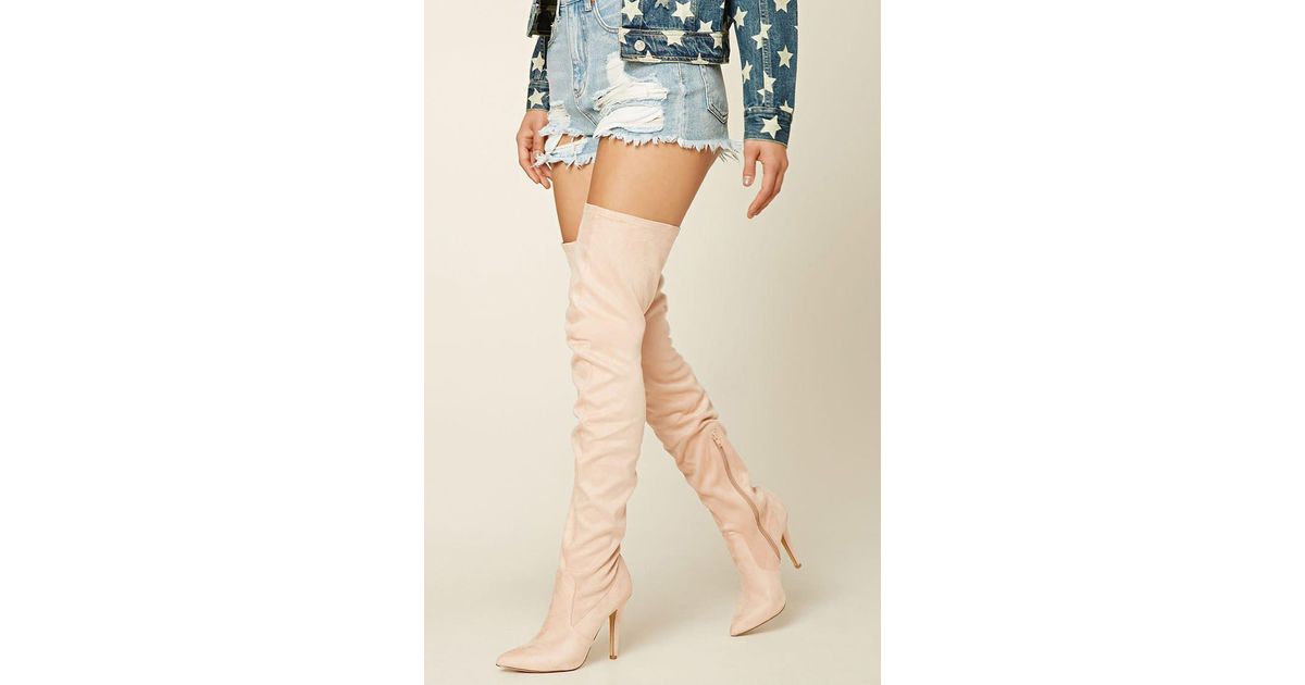 thigh high pink suede boots