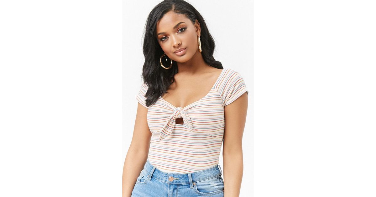 forever 21 striped tie front crop top