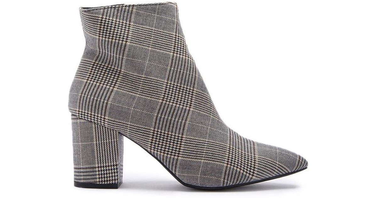 glen plaid thigh high boots