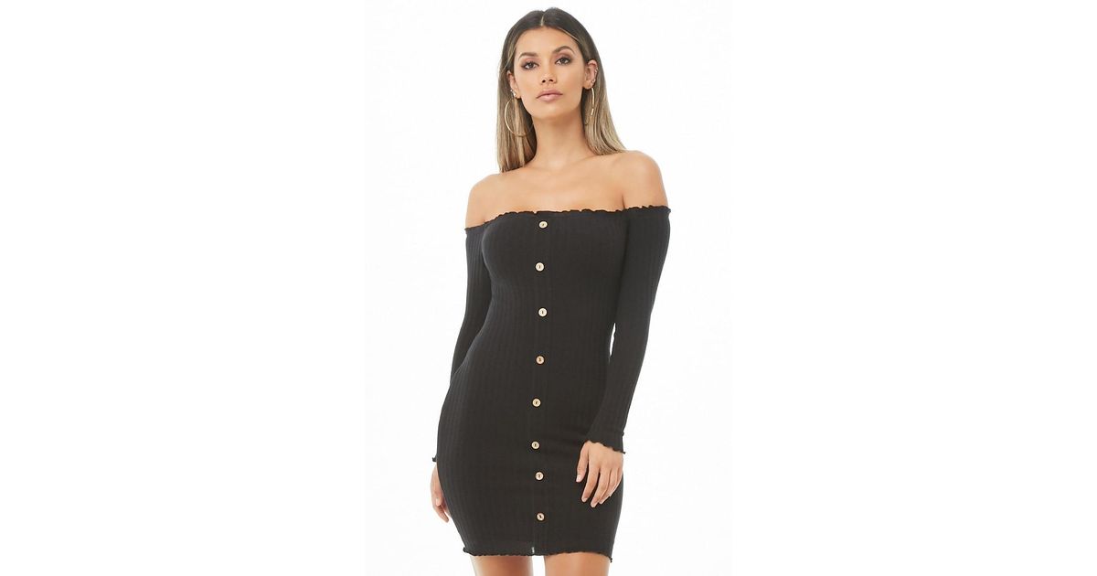 ribbed mock button bodycon dress