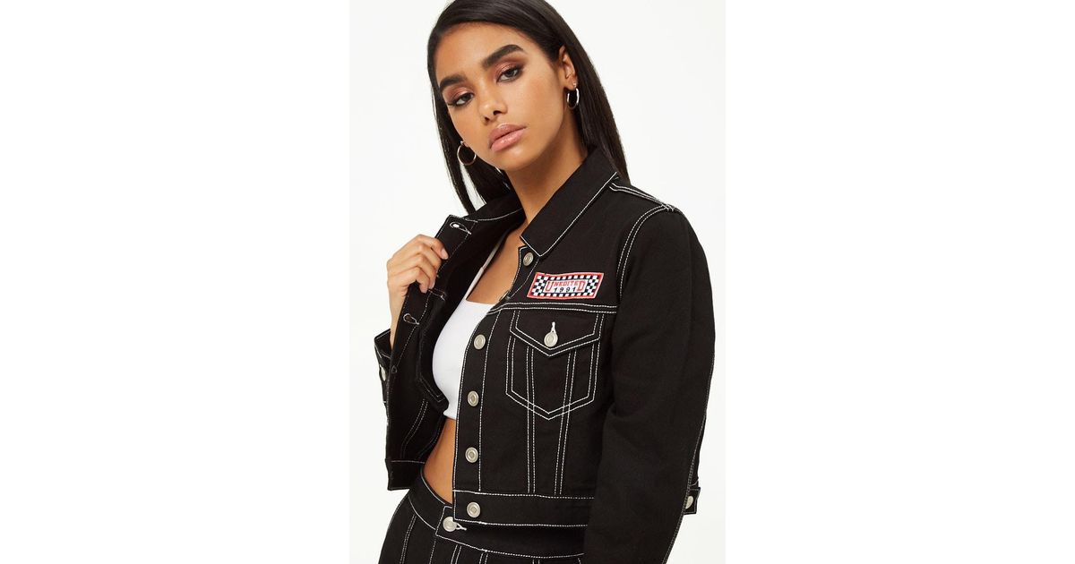 contrast stitch cropped denim jacket