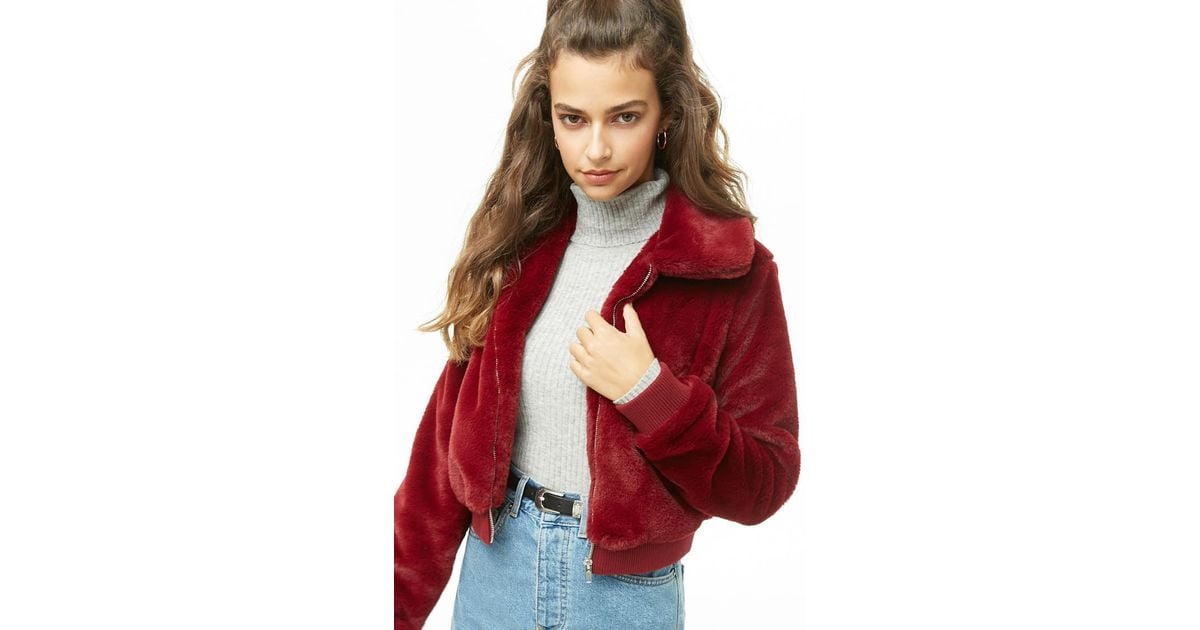 Forever 21 Red Cropped Faux Fur Jacket