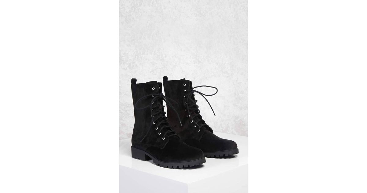 black faux leather combat boots