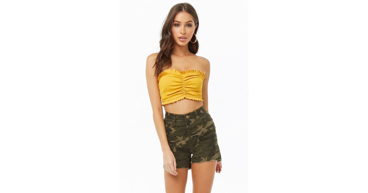 yellow ruffle tube top