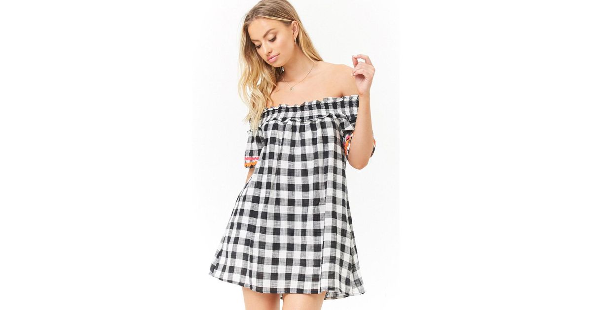 plaid off the shoulder dress