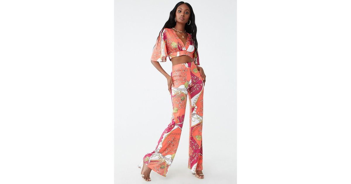 Women/'s Patterned Trim Fleece Hooded Crop Top /& Trouser Co-ord