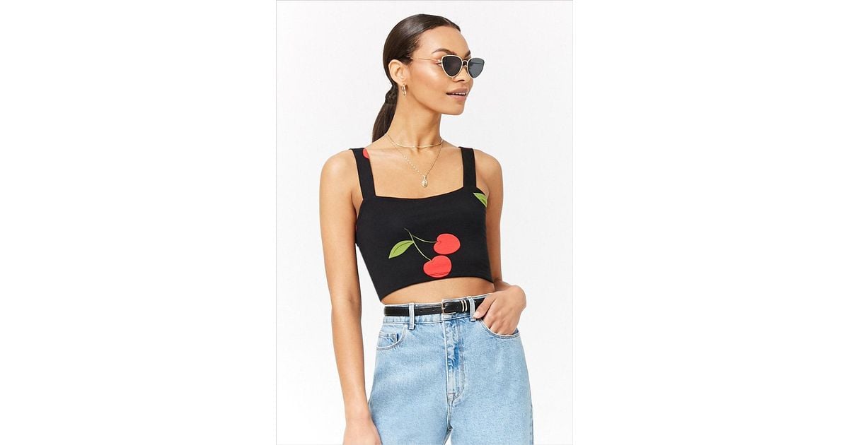 forever 21 cherry print crop top