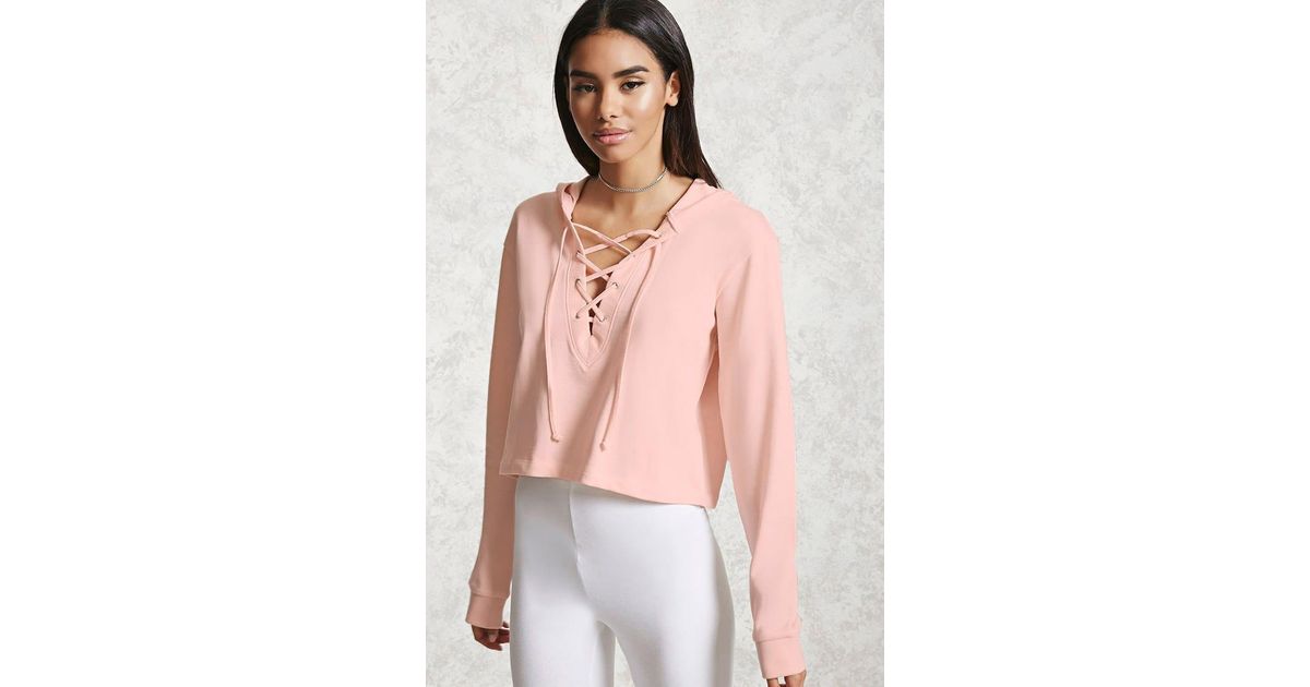 pink lace up hoodie