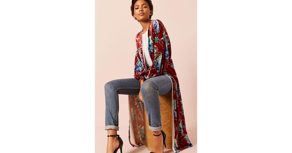 Floral Velvet Duster Cardigan | Lyst 