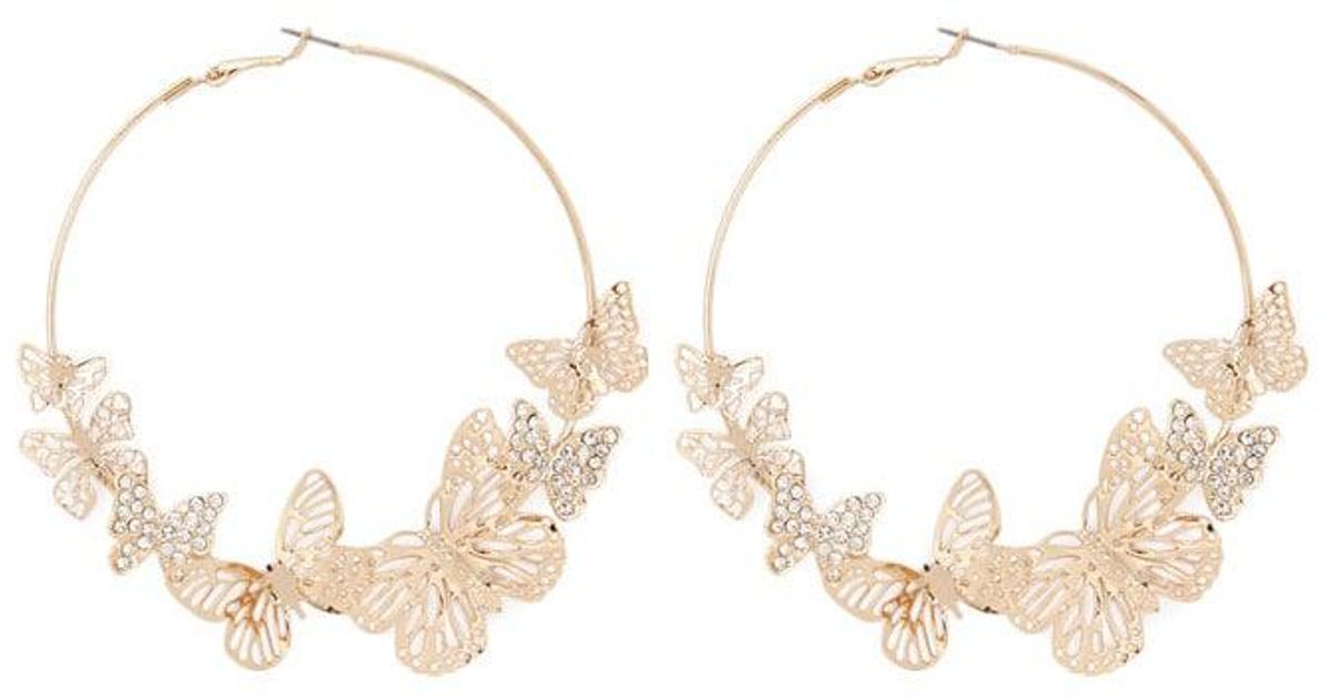 Butterfly charms Butterfly hoops Beige Butterfly earrings