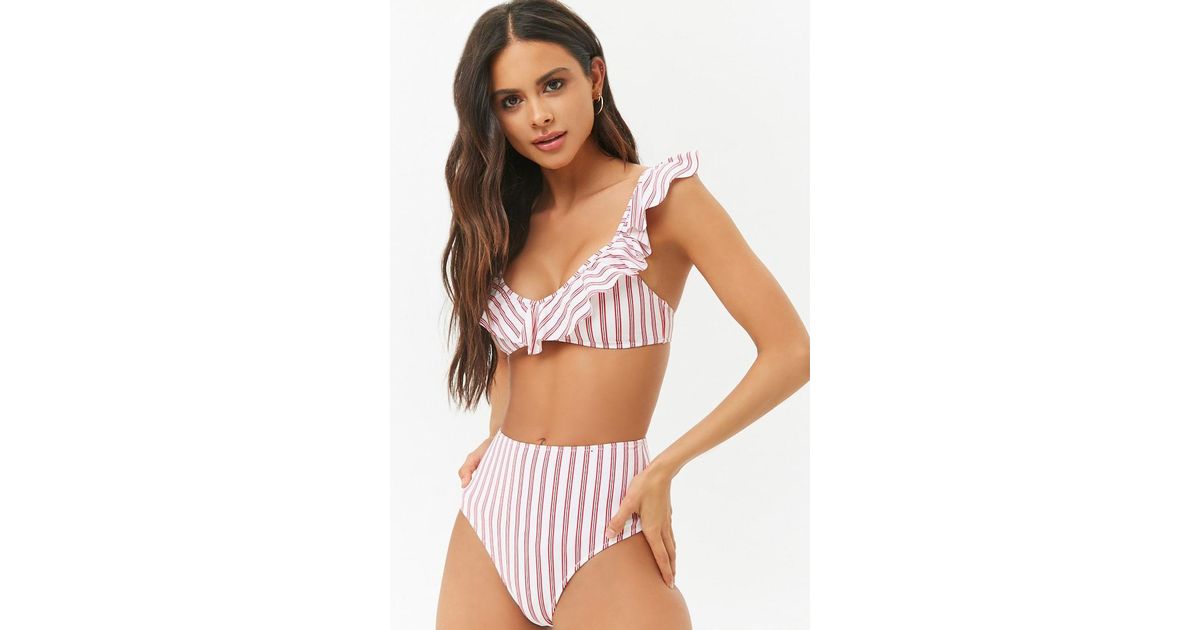 red and white striped high waisted bikini