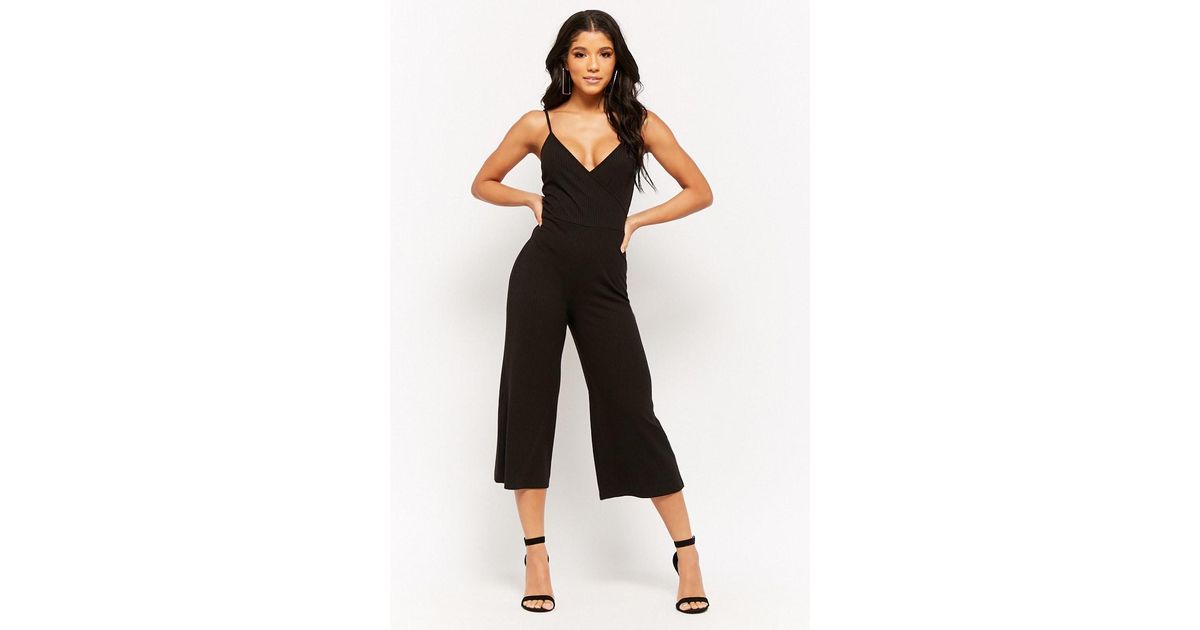black ribbed culotte jumpsuit
