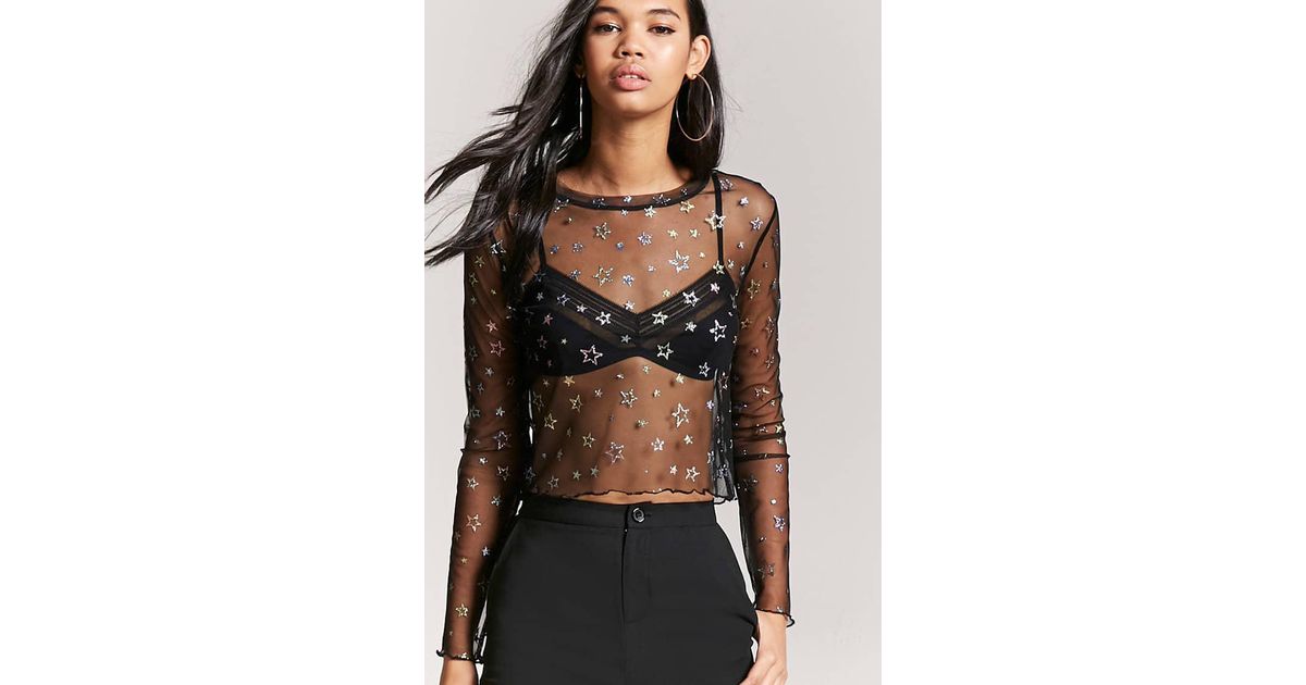 black mesh top with stars