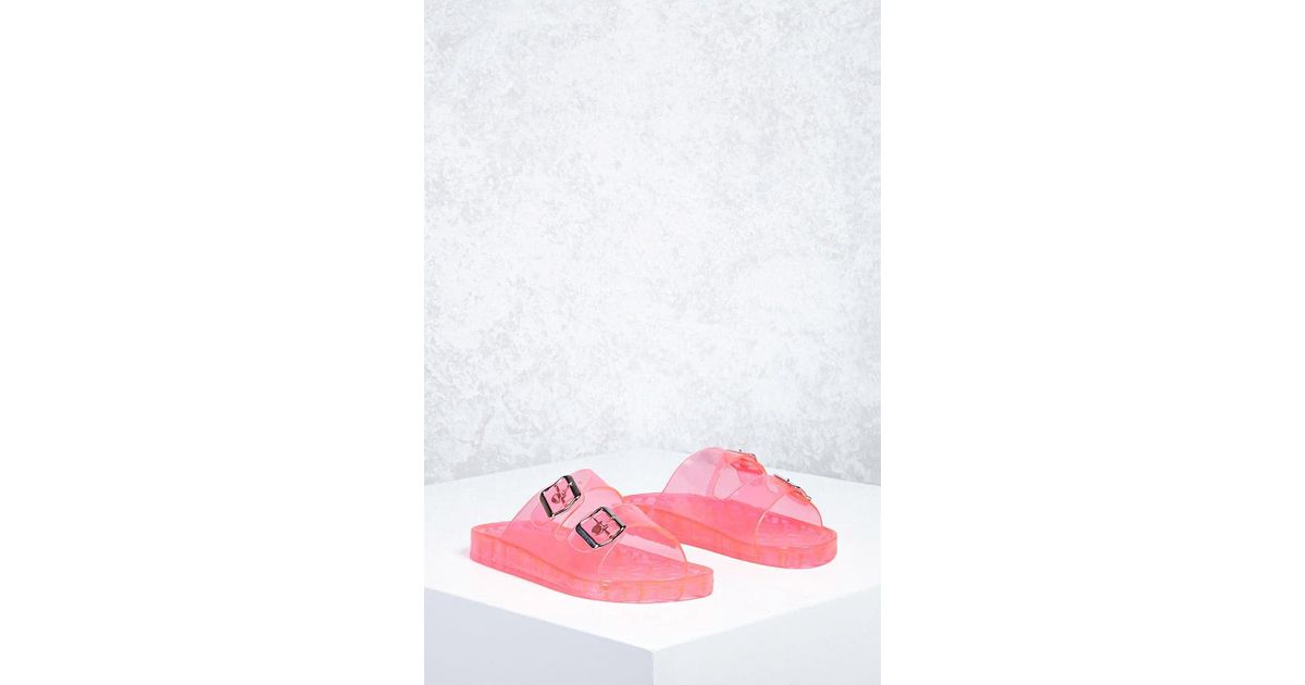 neon pink jelly slides
