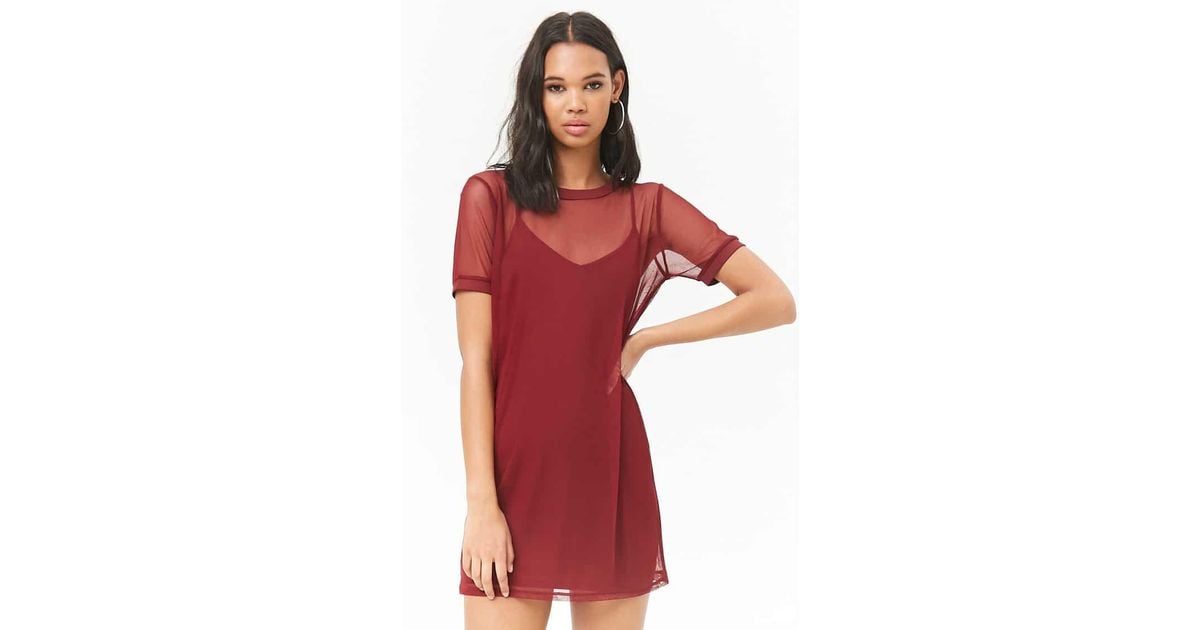 red mesh t shirt dress