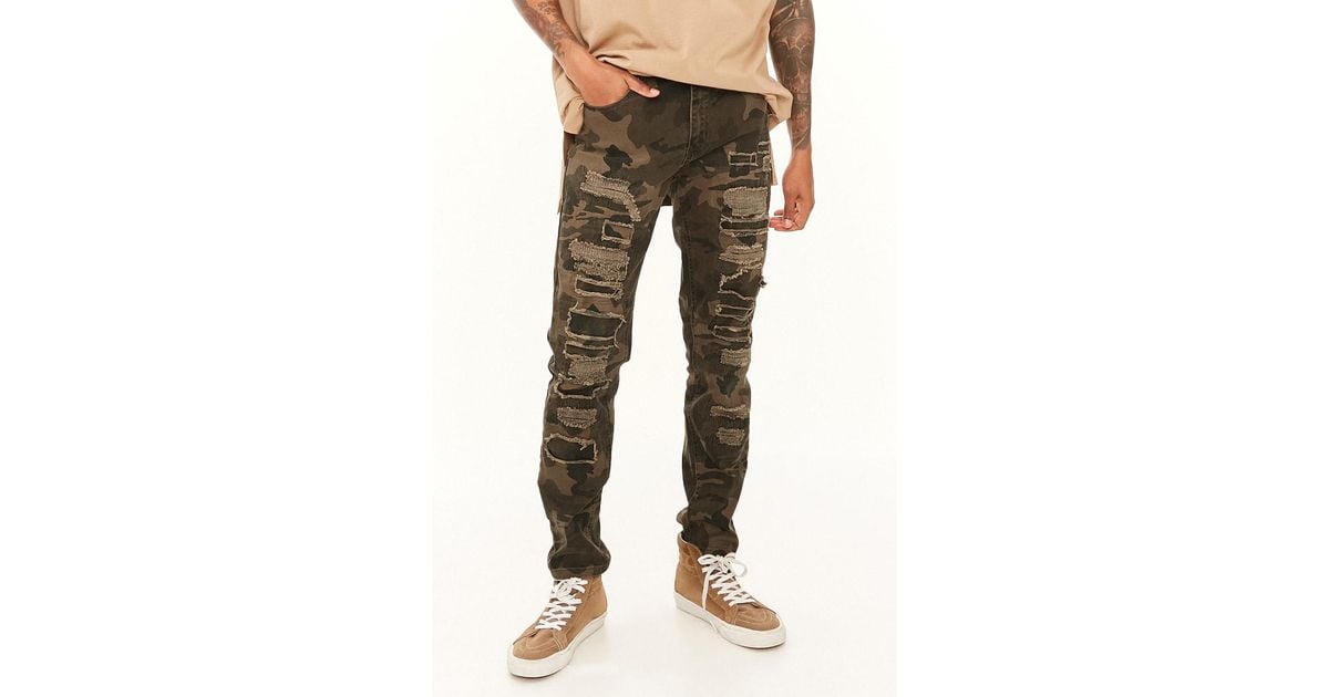 distressed camo jeans mens