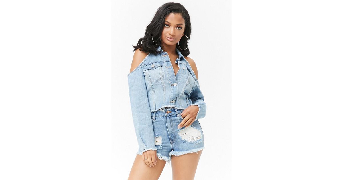 open shoulder denim jacket