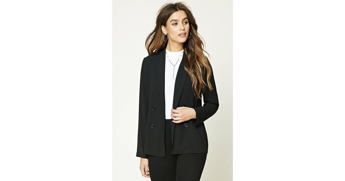 Forever 21 Synthetic Double-breasted Blazer in Black - Lyst