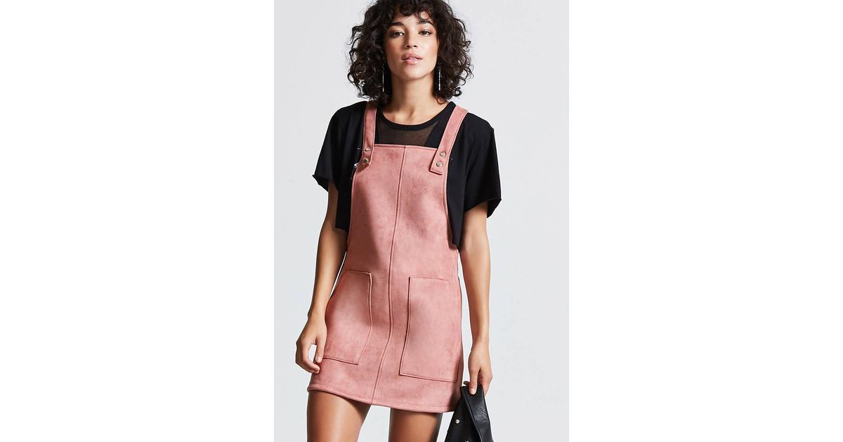 faux suede overall dress
