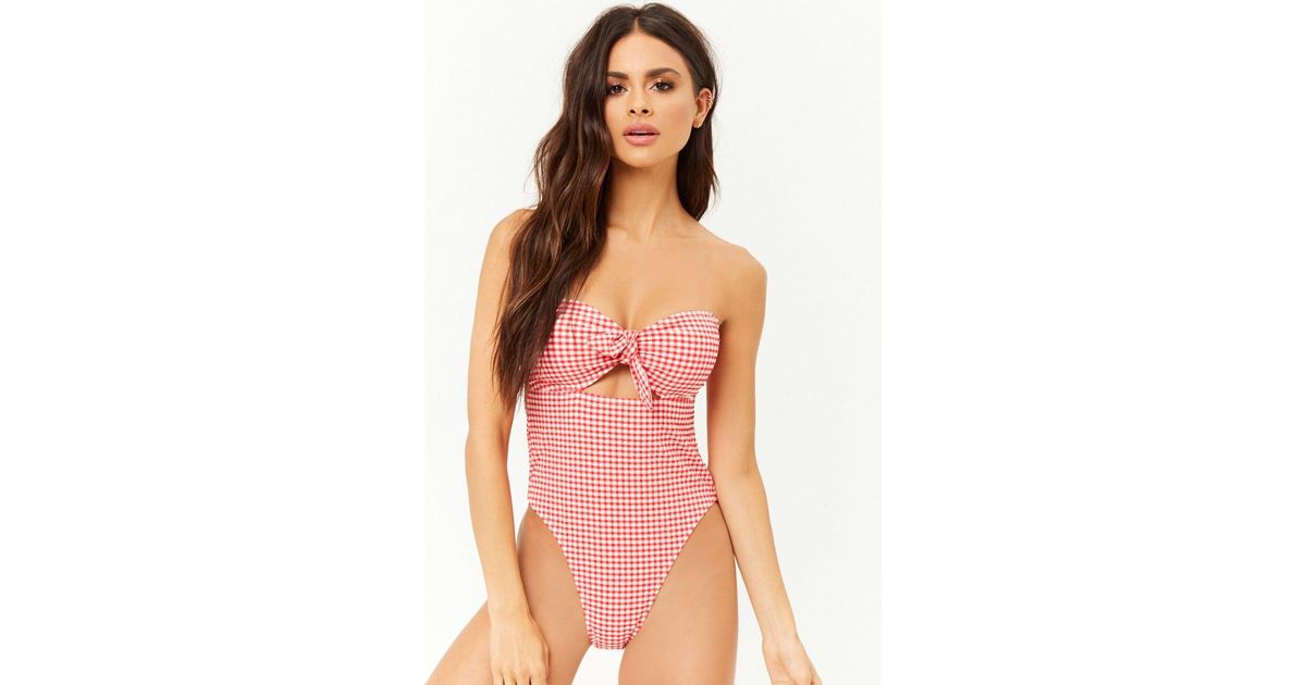 red gingham one piece swimsuit