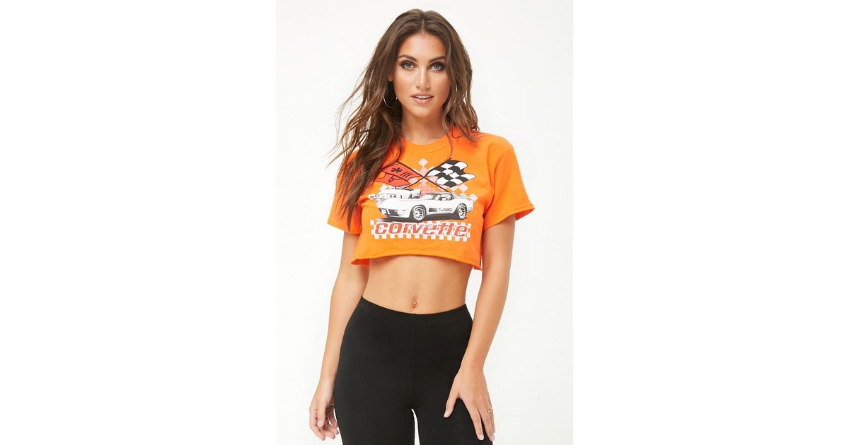 Forever 21 Cotton Corvette Cropped Tee in Orange/Black (Orange) - Lyst