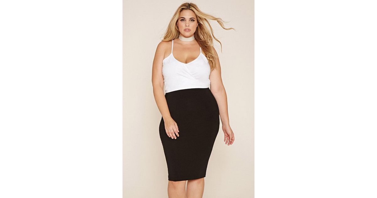 lyst forever 21 plus size midi skirt in black plus size midi skirt