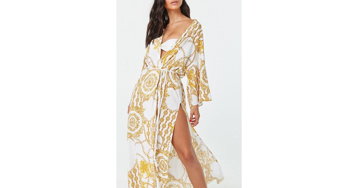 Baroque Print Kaftan Swim Cover-up 