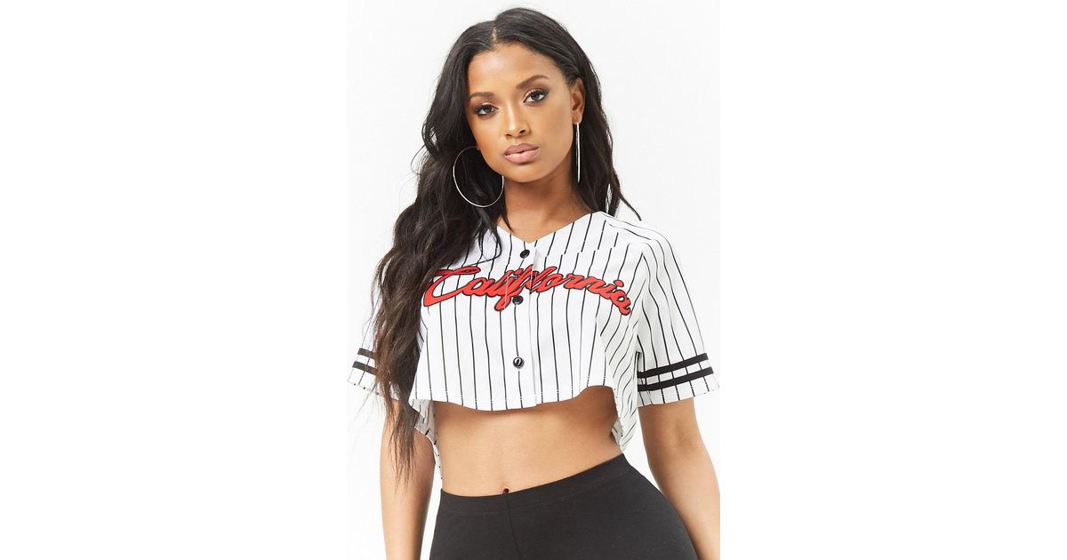 Forever 21 Synthetic Cropped Graphic Baseball Jersey , White/black - Lyst