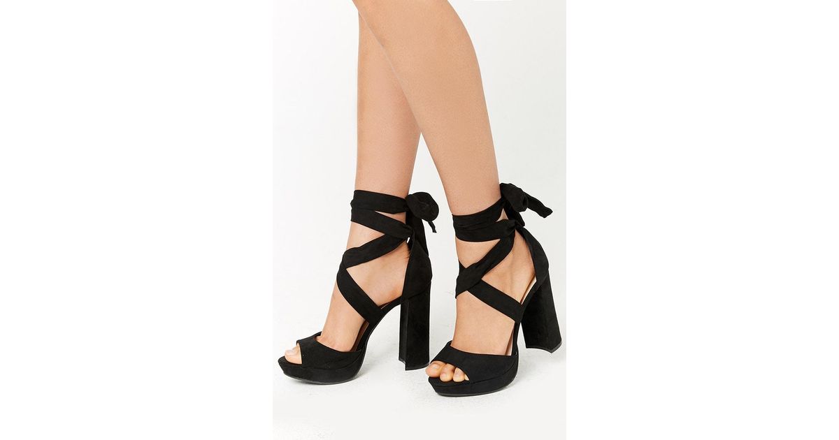 faux suede wraparound platform heels