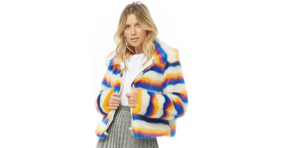 striped faux fur jacket