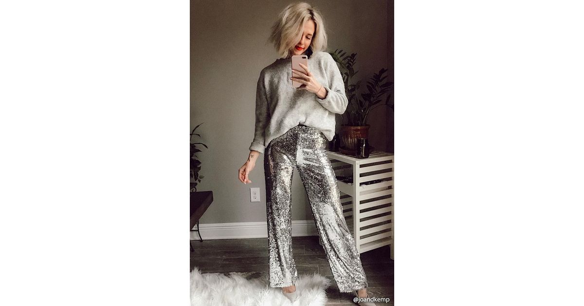 Synthetic Sequin Wide-leg Pants | Lyst 