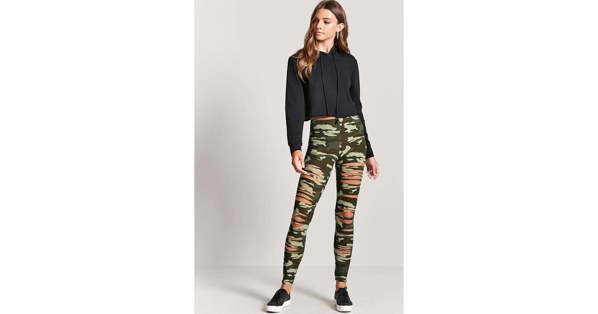 Synthetic Ripped Camo Leggings 