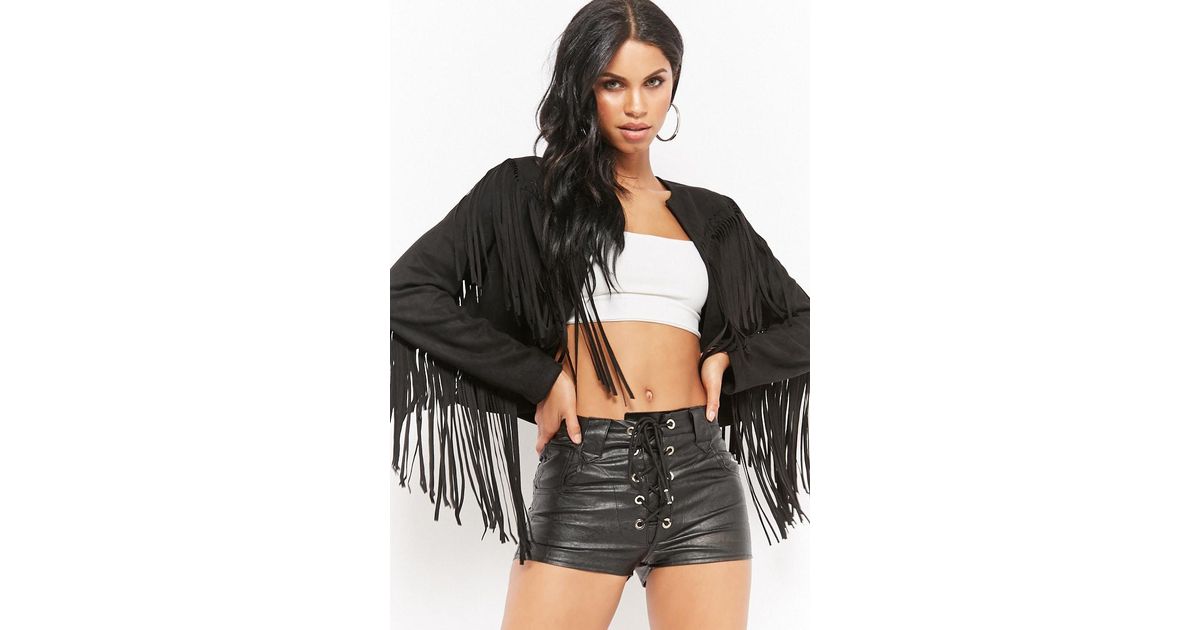Forever 21 Black Faux Suede Fringe Jacket