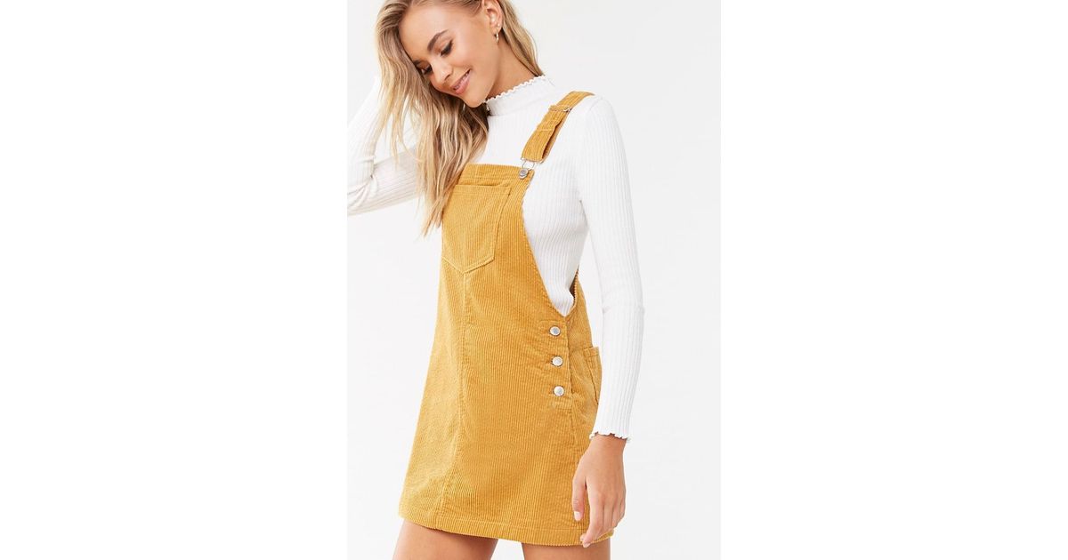 mustard corduroy overall dress