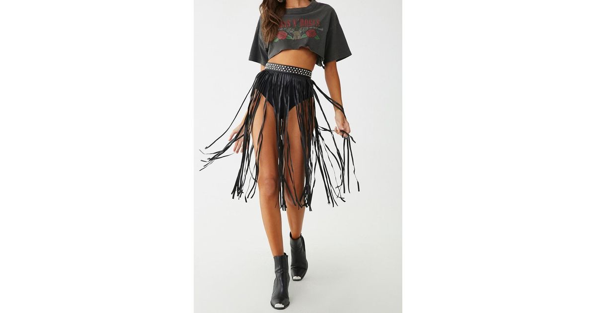 faux leather fringe belt