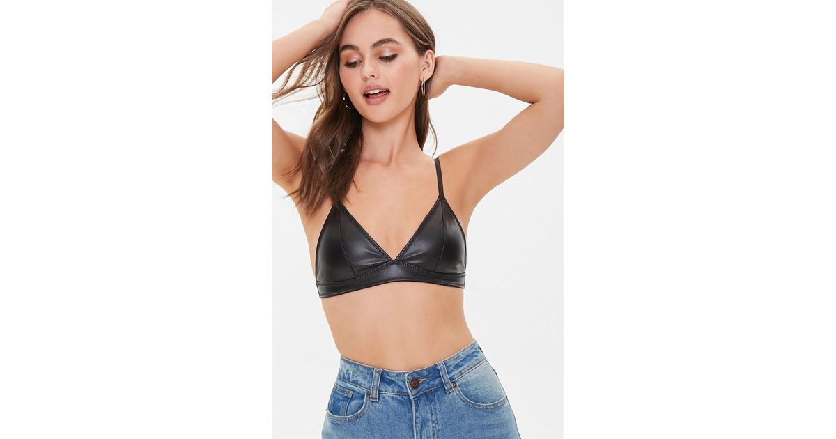 black leather bralette top